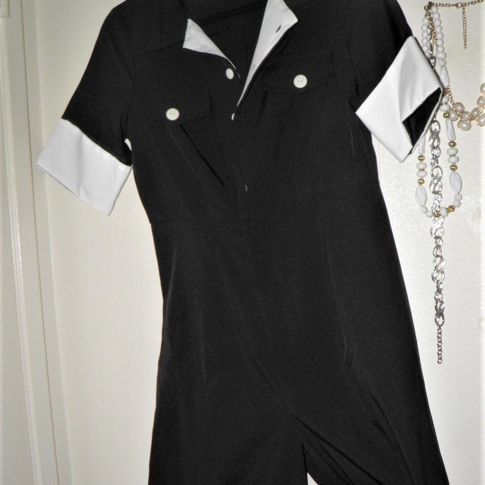 SHORT SLEEVE BLACK & WHITE  POLY/COTTON JUMPSUIT